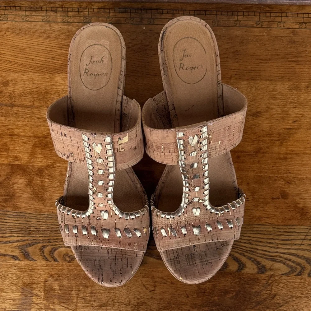 Studded Tan Jack Rogers Nora Wedge Cork Sandals - 11